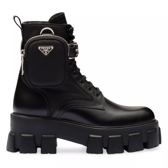 PRADA Monolith Leather and Re-Nylon Boots with Pouch | Size 38.5 IT - Picture 1 of 9